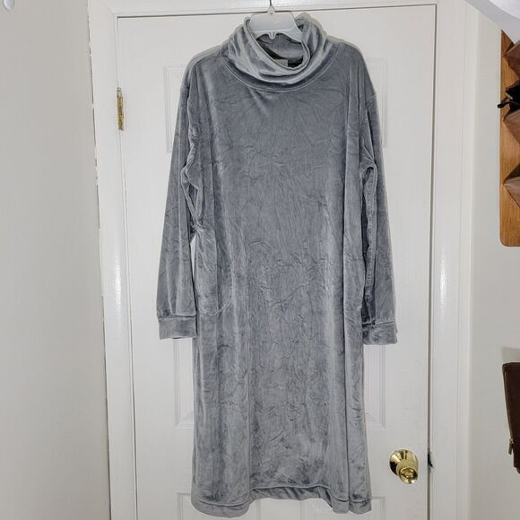 Softies 46" Feather Velour Funnel Neck Lounger Dress‎ sz 2X/3X Gray Gown Pockets - Picture 1 of 11